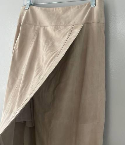 Vince Lamb Leather  Faux Wrap Midi in Marzipan Beige Suede Leather Skirt…