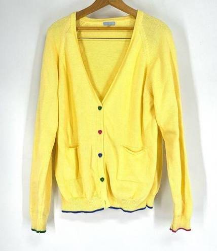 Hill House  Button Front Cardigan Sweater V-Neck Knitted Side Pocket Yellow M
