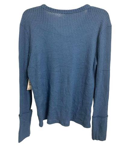 Caslon  Blue High Cuff Henley Top Long Sleeves V-Neck Size Medium NWT