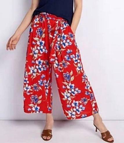 Gibson  Look Cropped Wide Leg Belted Pants in Red Print, Size XL New in Packaging