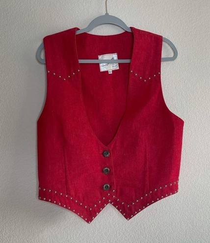 Vintage red denim studded vest Size L