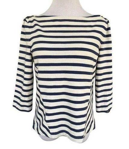 Veronica Beard  Nautical Stripe Top With Shoulder Lace Up Detail M