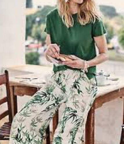 J.Jill  Barley Bamboo Linen Boho Wide Leg Culotte  Crop Pants Size L  Palm Print