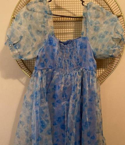 TCEC Blue Oreganza Dress puff sleeves zipper back with some stretch short so cute!