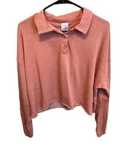 belle du jour  Cropped Quarter Button Collar Peach Long Sleeve Fleece Lined Top M