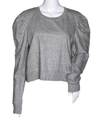 RD Style  Shirt Womens Gray Sweatshirt Crop Waist Length Puff Sleeve Neutral