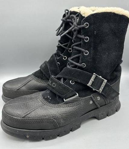 Polo  Ralph Lauren Tavin Rollover Black Leather  Shearling Boots Mens 9.5 D