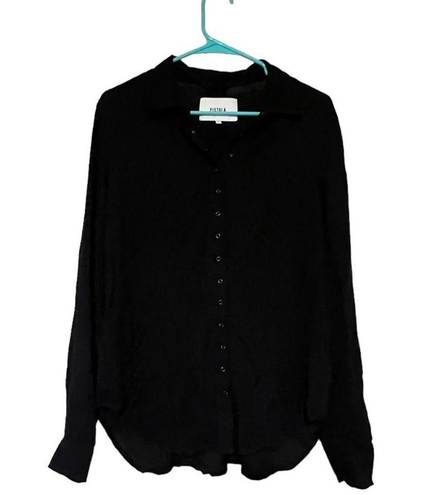 Pistola  Women's Black V-Neck Button-Up Shirt 3/4 Sleeve Loose Fit Casual Size S