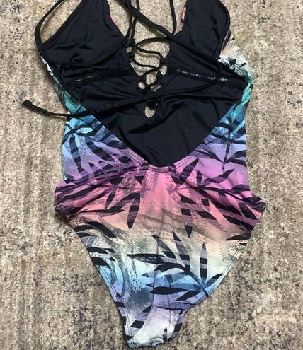 PilyQ New.  lace up front multicolored bamboo print swimsuit. Normally $149