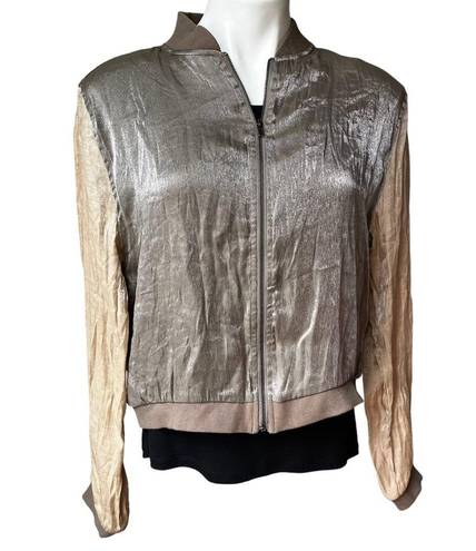 On Twelfth Twelve by  Shimmer Metallic Crinkle Bomber Jacket