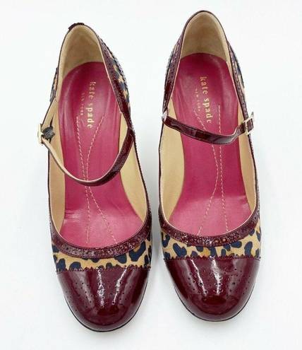 Kate Spade  Size 6.5 M Kelsey Leopard Print Patent Leather Mary Jane Pumps Heels