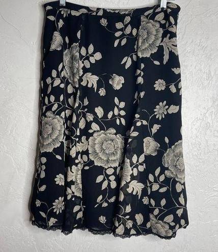 Dress Barn  Black White Floral Panel Skirt Size 12 Midi