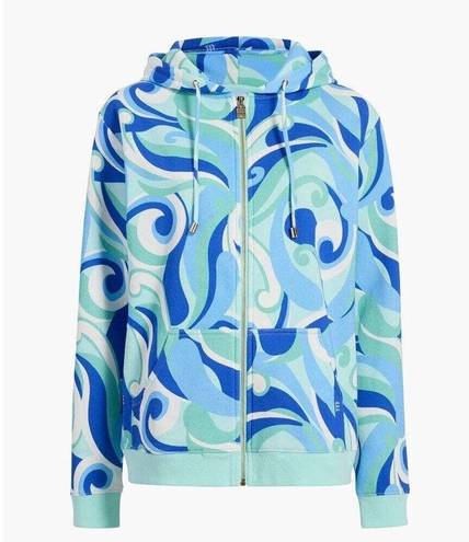 Hill House  Allie Zip-Up Hooded Fleece Jacket in Ocean Kaleidoscope Size Small