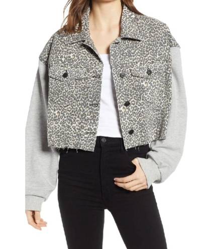 ALL SAINTS Leopard Print Anders Cropped Mixed Media Jacket Small