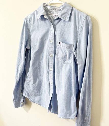 Tommy Hilfiger  Blue Button Down Business Casual Long Sleeve Blouse Size 6