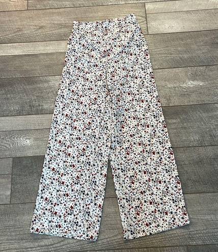 Nordstrom Japna Size Small White Floral High-Waisted Wide Leg Pants