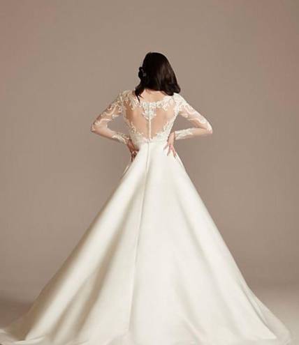 Oleg Cassini long sleeve satin applique wedding dress