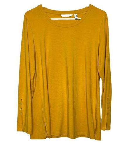 Isaac Mizrahi  Mustard Yellow Gold Long Sleeve Button Detail Top