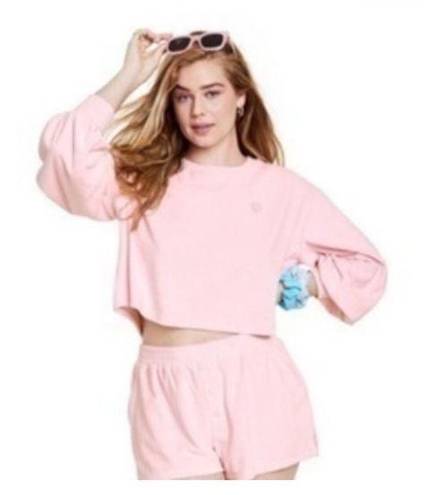 Stoney Clover Lane  matching set baby pink terry cloth sweatshirt boxer short