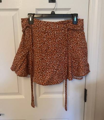 American Eagle Rust Leopard Belted Skirt