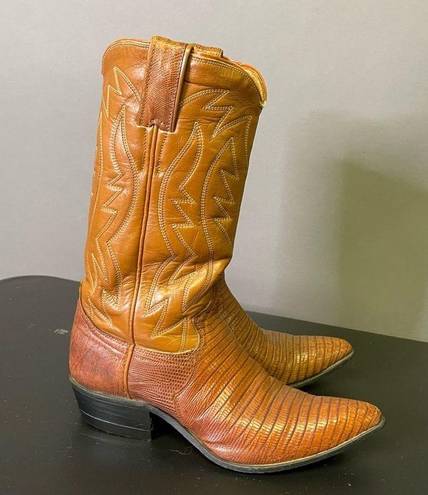 Justin Boots Justin Western Cowboy Boots Vintage Pointy Toe Lizard Leather Size 6AA Retro 70s