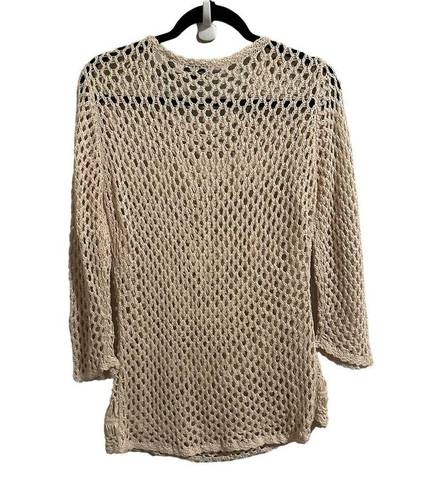 Moda Le  Women's Large Off White Geometric Long Sleeve Swim Cover Up