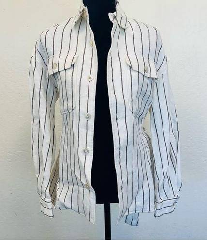 Polo  RALPH LAUREN Stripe-pattern button-up linen shirt Jacket Size 6