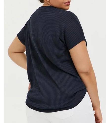 Torrid Navy Blue Waffle Knit Tie Front Short Sleeve Blouse