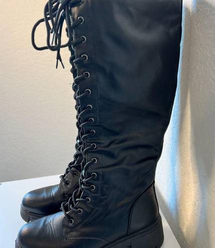 Qupid  Women's Lace Up Combat Boots