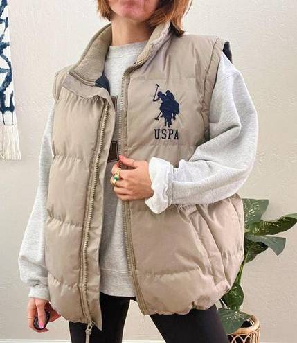 Polo U.S.  Association Embroidered Logo Beige Oversized Quilted Puffer Vest