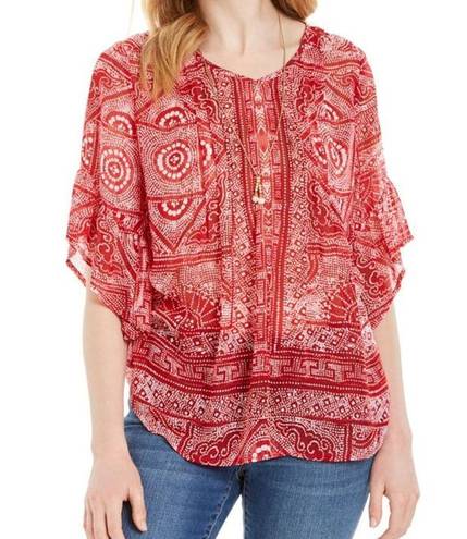 Style & Co . Red Sumatra Scarf Pintuck Blouse, new with tags