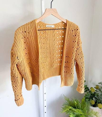 The Moon  & Madison Open Knit Shrug Cardigan Sweater Small Golden Mustard Yellow