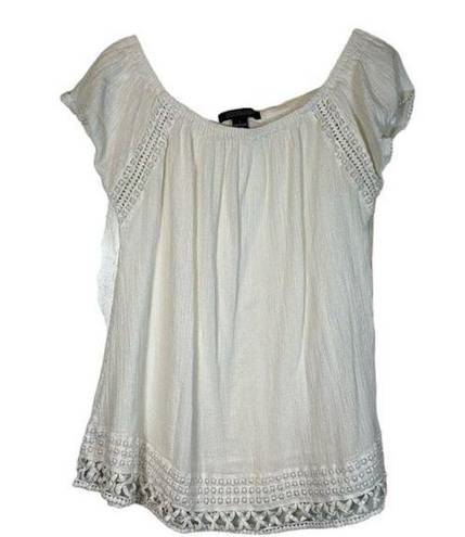 Sociology Women's  White Lace Bohemian Blouse Shirt Size Small EUC #2914