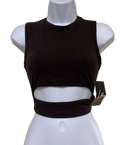 Naked Wardrobe  Womens Size XS Crop Top Brown Front Cutout Sleeveless NWT