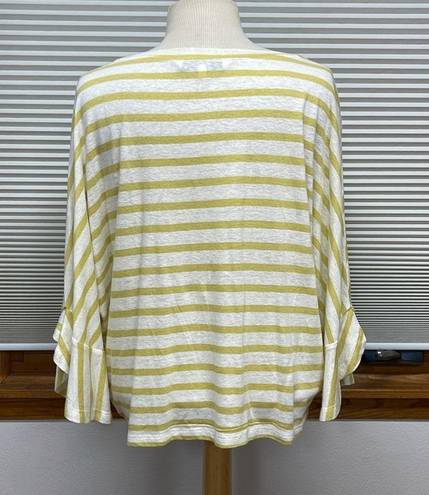 Cupcakes and Cashmere S //  Yellow Stripe Linen Blend Flutter Sleeves Top