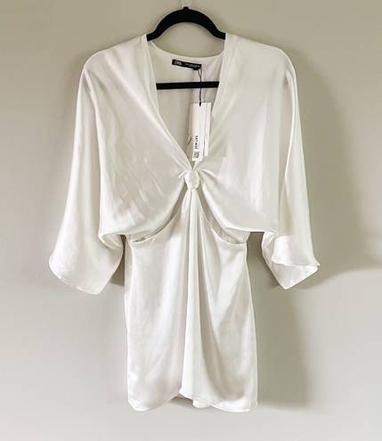 ZARA White Satin Mini Dress with Cutouts