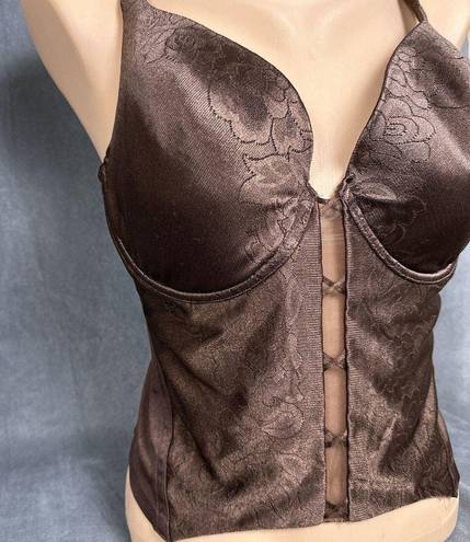 Second Skin Vintage Curvation Bustier Longline Bra 38D  Satin Brown Floral Y2K