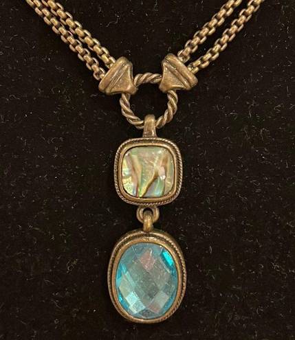 Vintage Bronze Gold Blue Pendant Statement Necklace