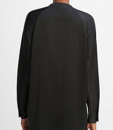 Vince  M Silk Satin Band-Collar Blouse in Black