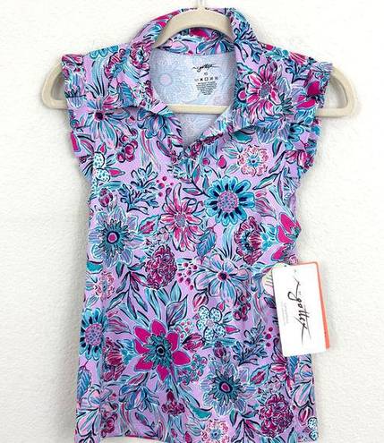 X By Gottex  Women's Golf Tennis Sleeveless Polo Shirt Top Purple Flower Size XS