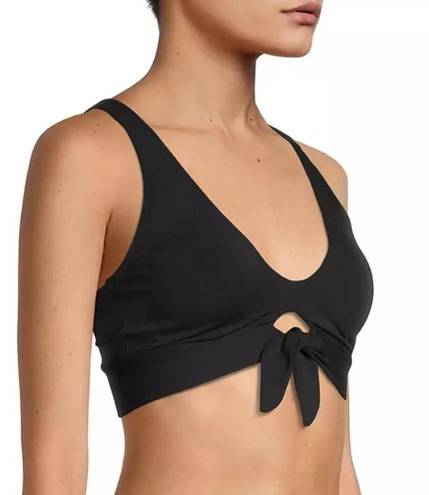 Robin Piccone  Ava Elongated Scoop Neck Self-Tie  Bikini Top Black XS NWT