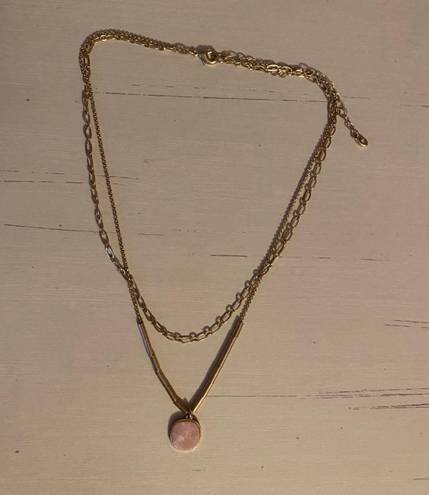 Madewell NWOT  Gold Tone Rose Quartz Pendant Layered Necklace