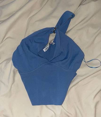 ZARA Blue Asymmetrical One Shoulder Top