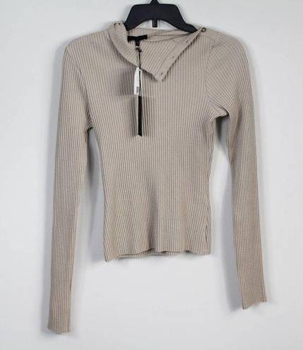 The Range  Stark Beige Waffle Knit Thermal Turtleneck Lightweight Fitted Sweater