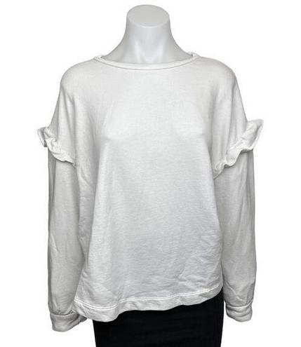 The Loft  White Ruffle Long Sleeve Oversized Crew Neck Pullover Sweatshirt Top Size L