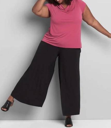 Lane Bryant  Wide Leg Solid Black Elastic Waist Pull On Pants Pockets 14/16 Plus