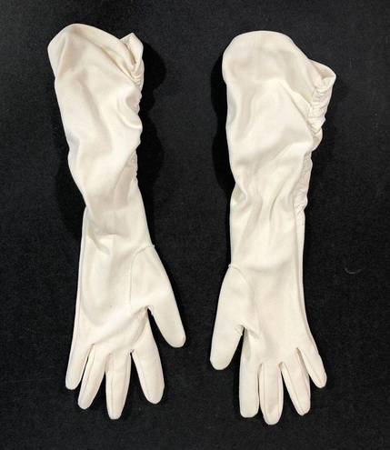 White Ruched Cotton Gloves Formal Prom Costume Small Retro Vintage Wedding Dance