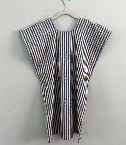 Tuckernuck  Sullivan Mini Blue Stripe Embroidered Canvas Caftan Dress