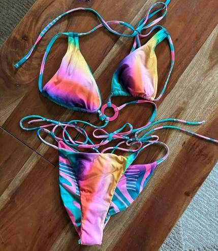 Agua Bendita  Vini Lake Top Portolla Bottom Tie Dye Bikini Swimsuit Size Medium