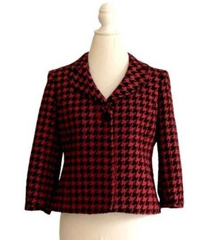 Houndstooth Semantiks Jacket Red Black  3/4 Sleeve Career Blazer Size 8 Petite